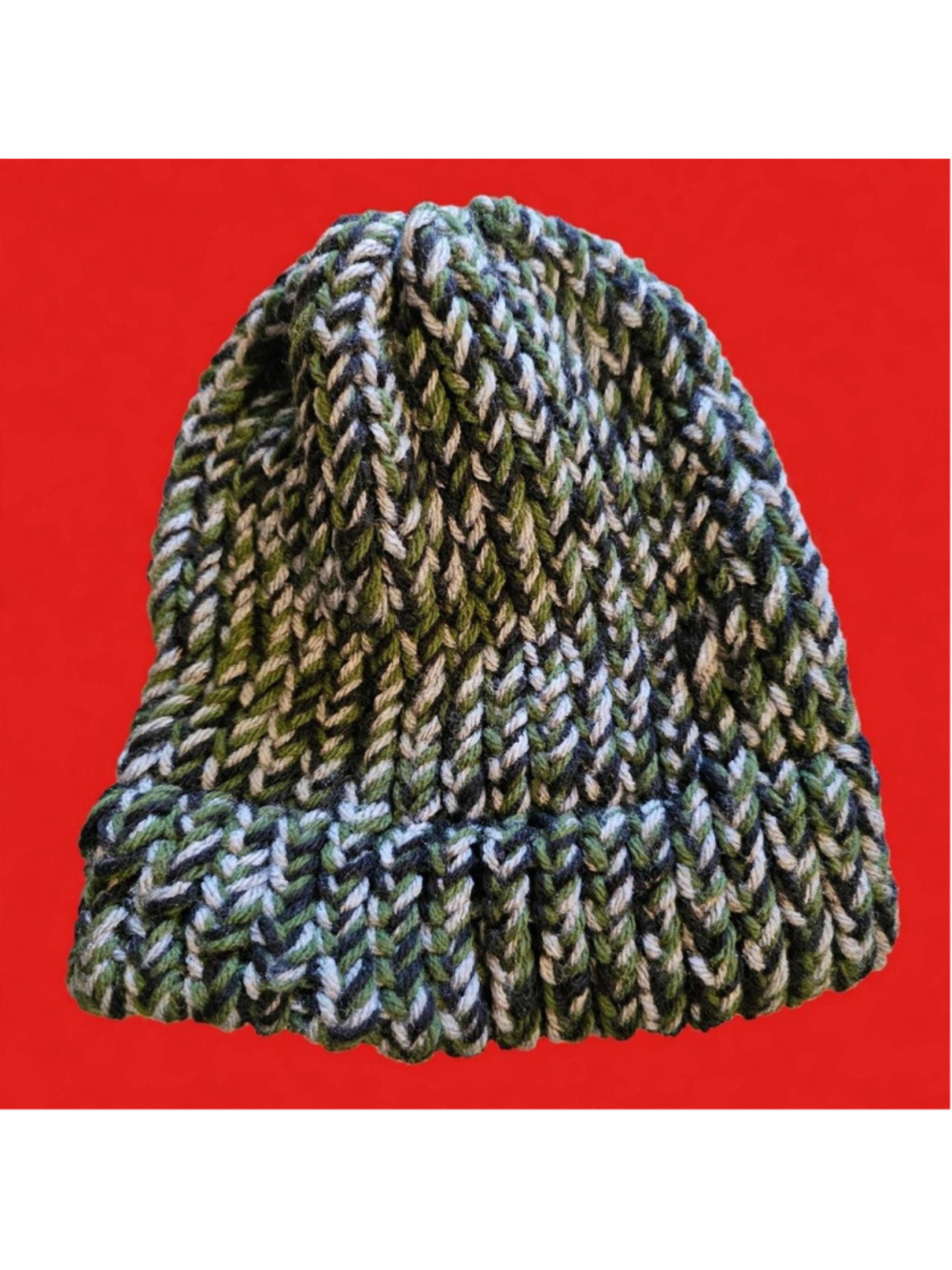 Green, white and black knit beanie with textured pattern #winteraccessories #kni